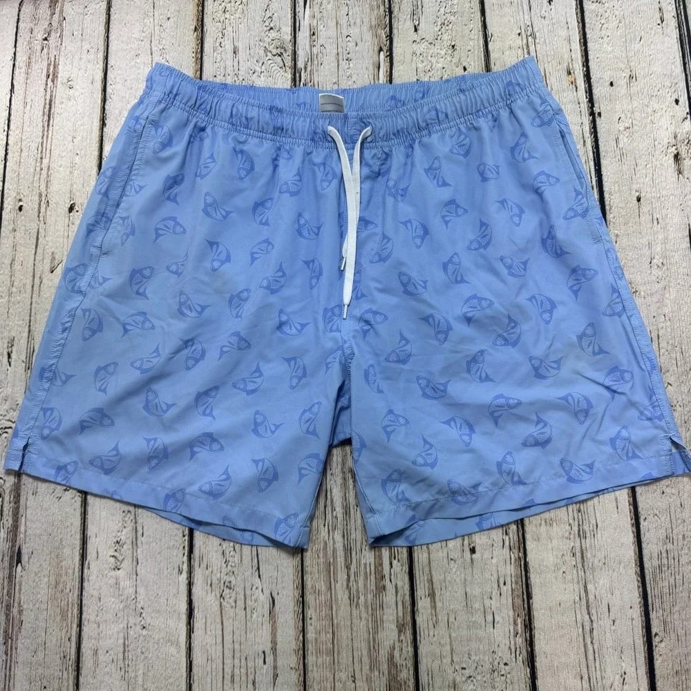 Bear Bottom Men's XXL Lined 7'' Inseam Swim‎ Trunks Shorts Blue Fish Print